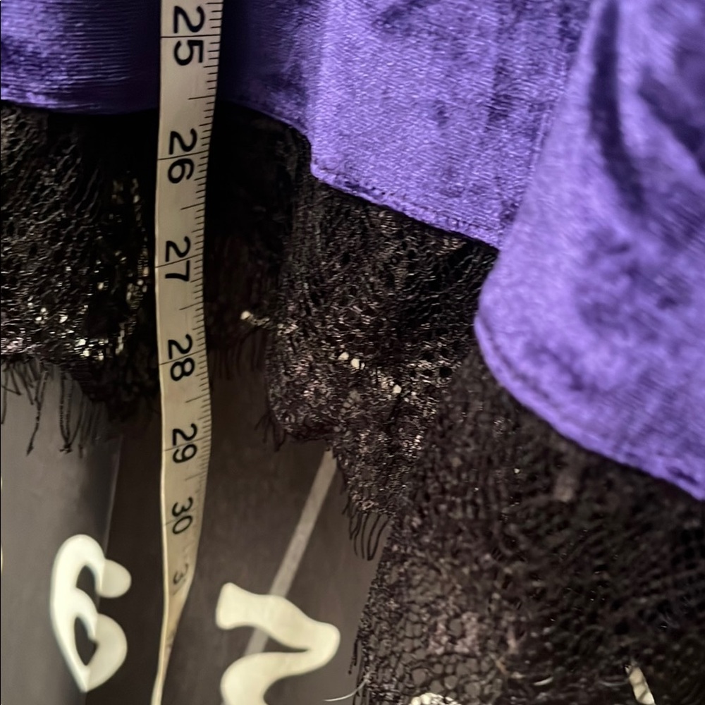 Purple Velvet Slip Dress with Black Lace Trim - Picture 6 of 6